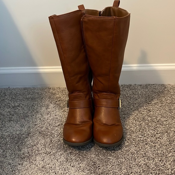 Girls brown knee high boots with gold trim - Picture 1 of 4